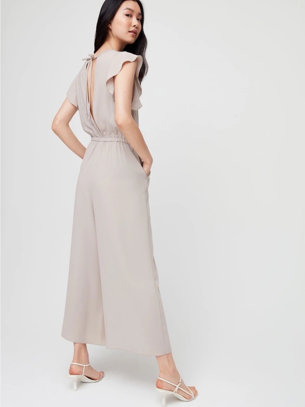 Wilfred Artizia Light Taupe White Striped Wide-Leg Ankle Length Jumpsuit Size S